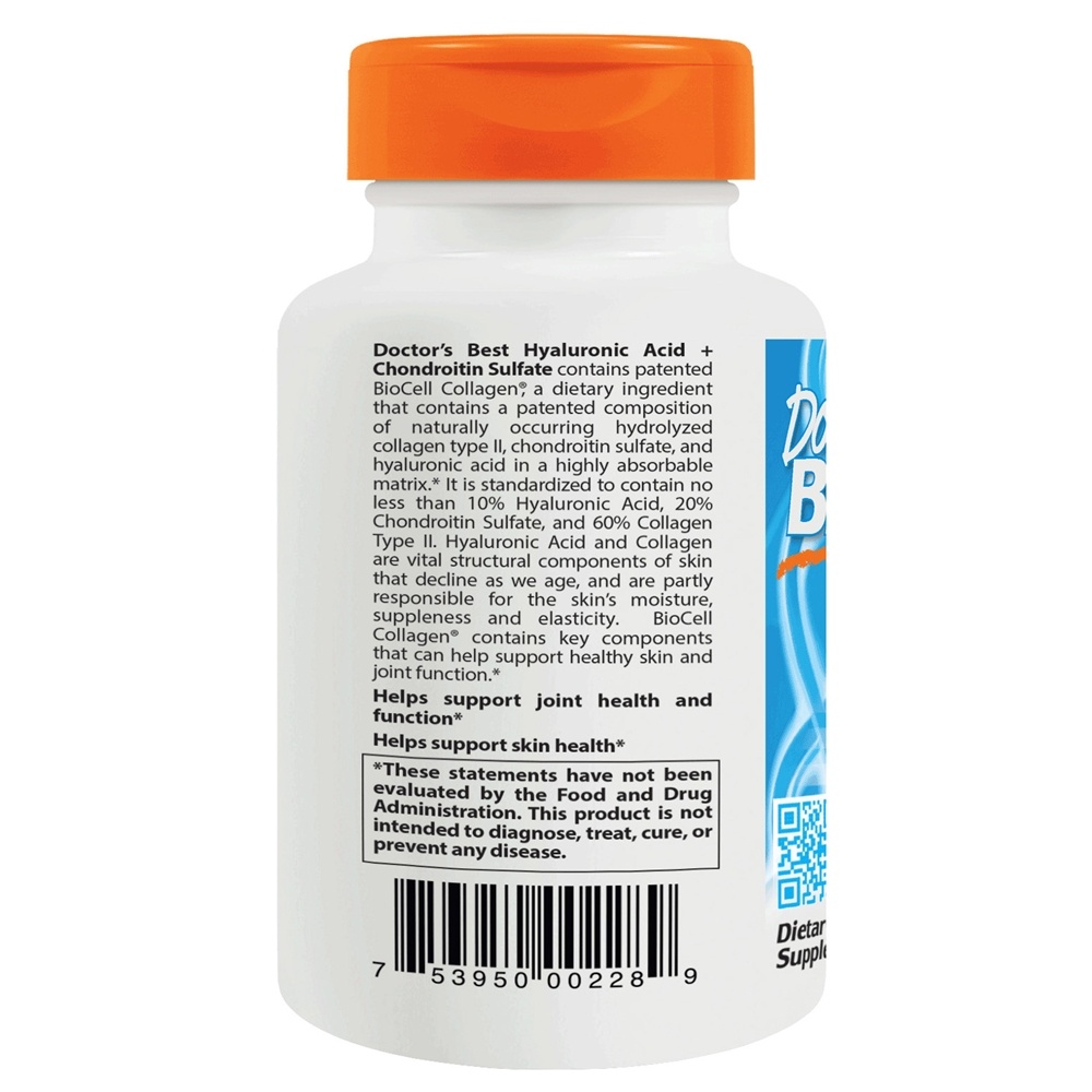 Ácido Hialurônico + Sulfato de Condroitina com Colágeno BioCell - Cápsulas 180 Doctor's Best - Imagem 3