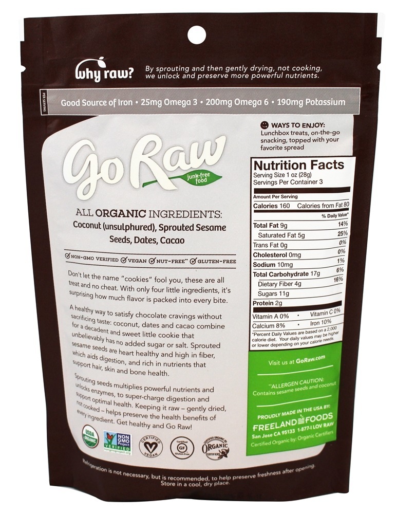 Bolachas Brotadas Choco Crunch - 3 oz. Go Raw - Imagem 2