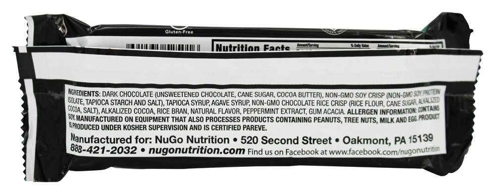 Escuro Chocolate Bar Hortelã Chocolate Lasca - 1.76 oz. NuGo Nutrition - Imagem 3