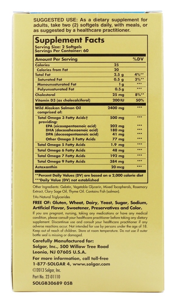 Full Spectrum Omega Óleo de Salmão Selvagem do Alasca - 120 Softgels Solgar - Imagem 2