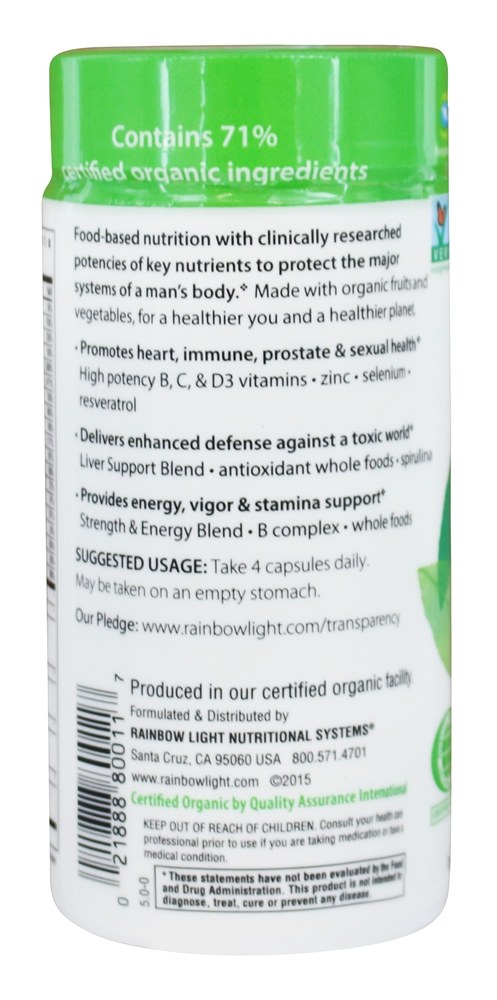 Multivitamínico certificado para homens orgânicos - Cápsulas vegetarianas 120 Rainbow Light - Imagem 3