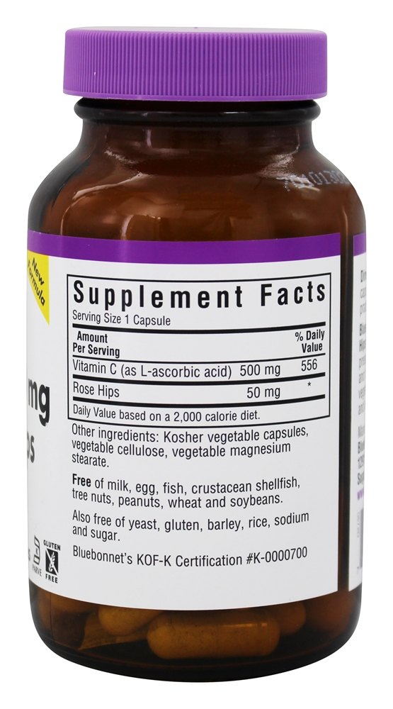 Vitamina C500 Mais Rosa Quadris Dietético Completar - Cápsulas vegetarianas 90 Bluebonnet Nutrition - Imagem 2