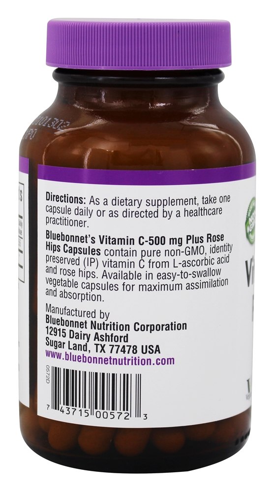 Vitamina C500 Mais Rosa Quadris Dietético Completar - Cápsulas vegetarianas 90 Bluebonnet Nutrition - Imagem 3