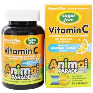 Fonte De Vida Animal Desfile Infantil Vitamina C Mastigável Açúcar-Livre Natural Laranja Suco Sabor - 90 comprimidos mastigáveis Natures Plus