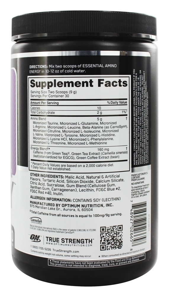 AmiN.O Essencial. Uva Concord Energy - 9.5 oz. Optimum Nutrition - Imagem 2