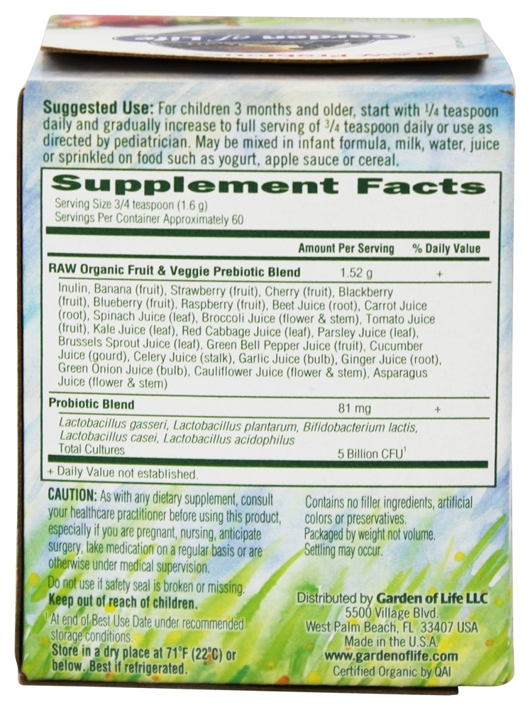 Crianças Probióticos RAW - 3.4 oz. Garden of Life - Imagem 2