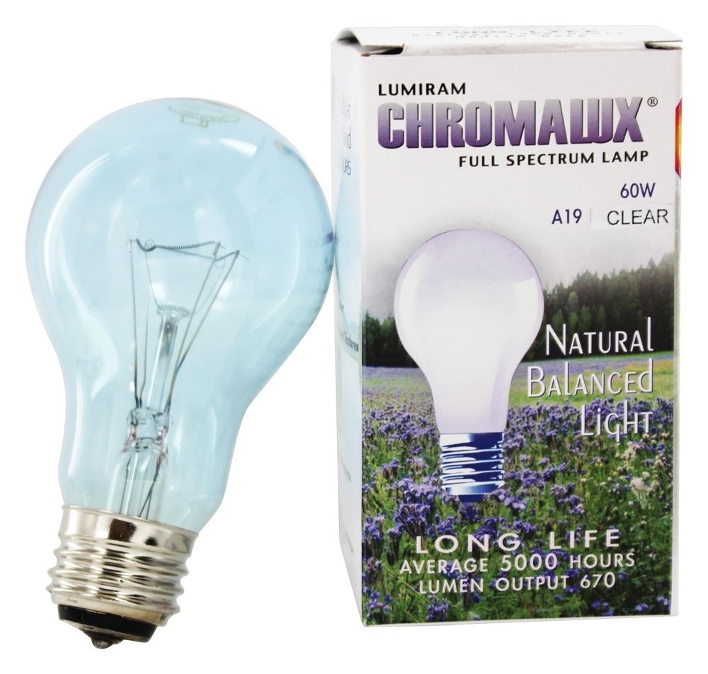 Lâmpada incandescente transparente Chromalux A19 60W completa Spectrum Lâmpada Lumiram