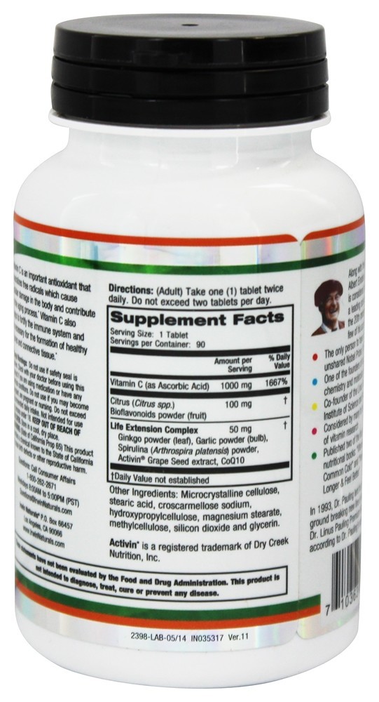 Vitamina C com Complexo Bioflavonóide 1000 mg. - 90 Cápsulas Dr. Linus Pauling - Imagem 2