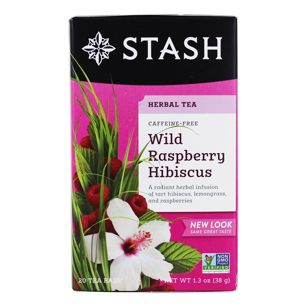 Chá de ervas de hibisco selvagem framboesa sem cafeína - 20 Saquinhos de Chá Stash Tea