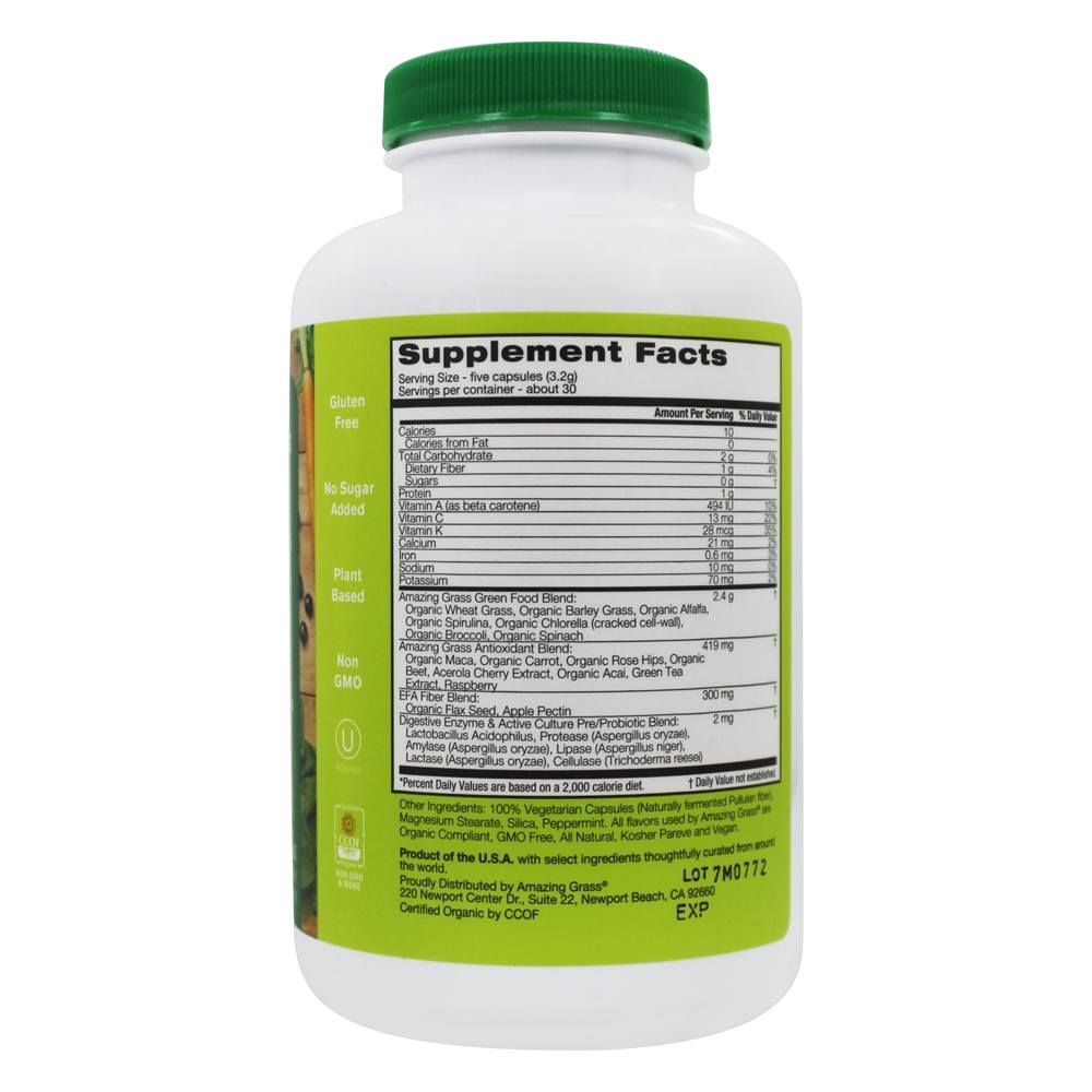 Green SuperFood 650 mg. - Cápsulas vegetarianas 150 Amazing Grass - Imagem 2