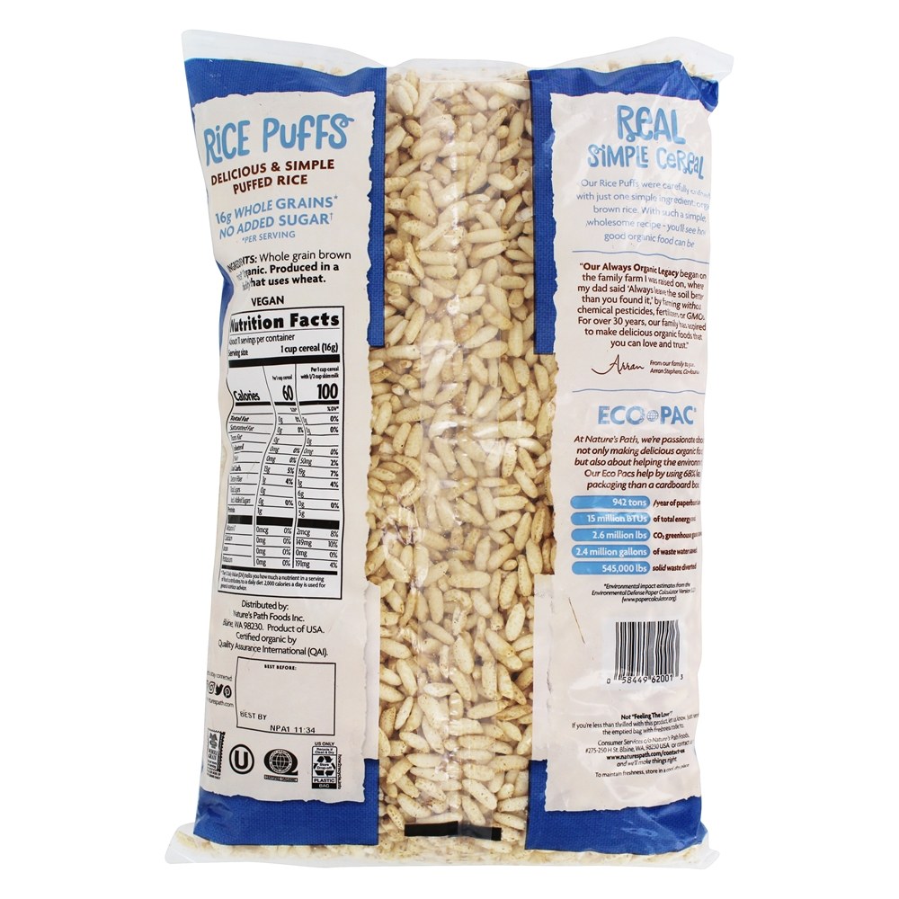 Puffs de arroz de cereais - 6 oz. Nature's Path Organic - Imagem 2