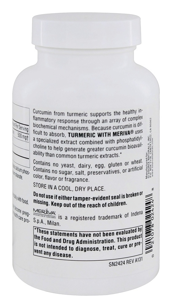 Meriva Curcuma Complexo 500 mg. - Cápsulas 120 Source Naturals - Imagem 3