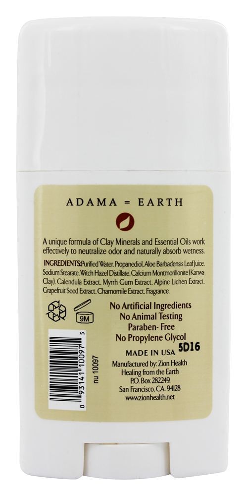 Adama Argila Secar Desodorante Vara Cítrico Flor - 2.5 oz. Zion Health - Imagem 2