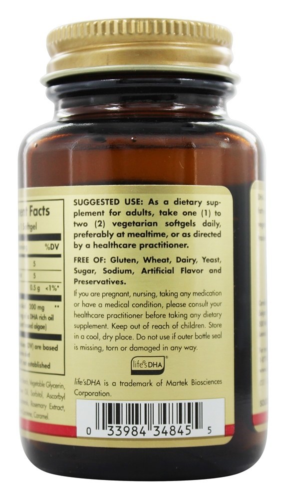 Omega-3 Natural DHA Vegetariano 200 mg. - 50 Cápsulas Vegetarianas Solgar - Imagem 3