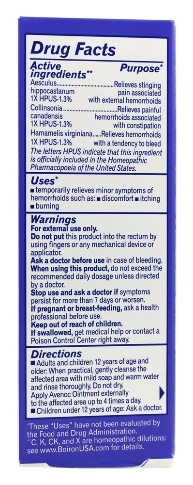 Avenoc Ointment Homeopathic Medicine para alívio de hemorróidas - 1 oz. Boiron - Imagem 2