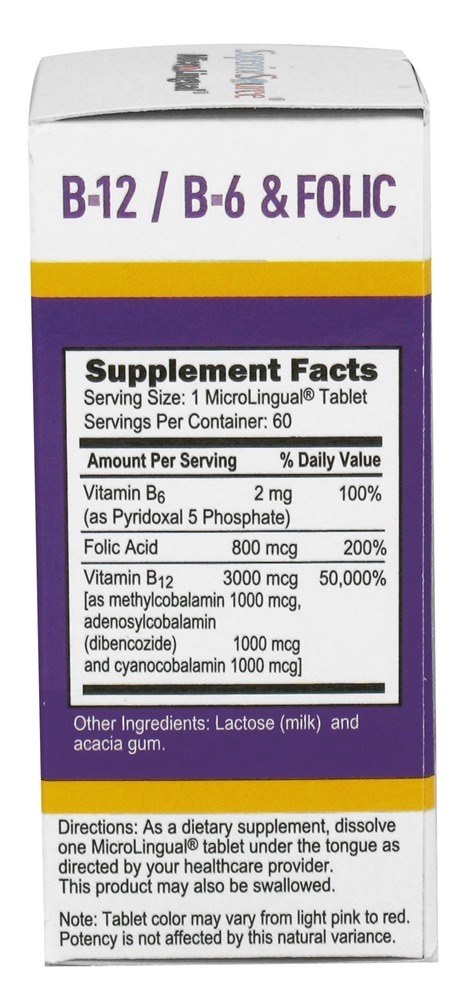 Sem Tiro Triplo B12 3,000 mcg, B6 & Ácido Fólico Instantâneo Dissolve Micro-Comprimidos - 60 Tablets Superior Source - Imagem 2