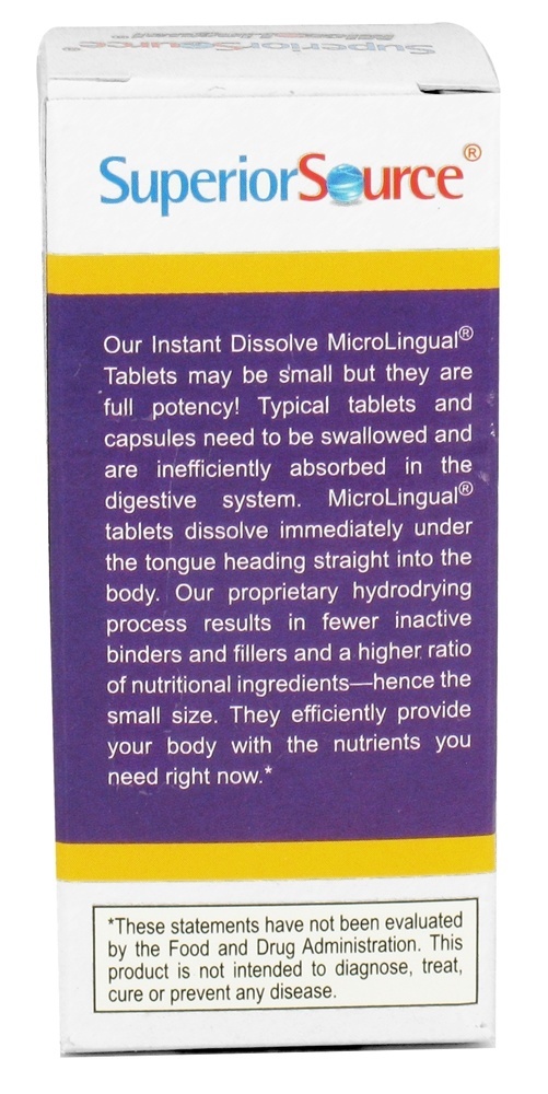 Sem Tiro Triplo B12 3,000 mcg, B6 & Ácido Fólico Instantâneo Dissolve Micro-Comprimidos - 60 Tablets Superior Source - Imagem 3