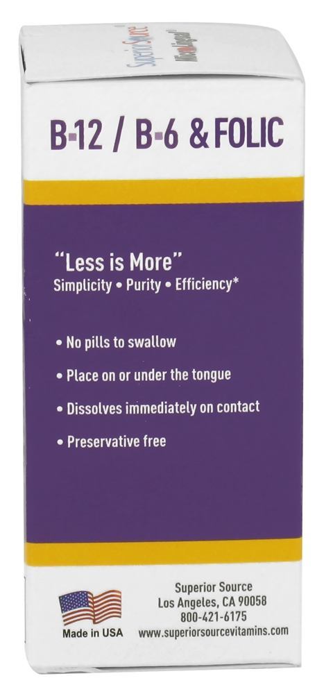 Sem Tiro Triplo B12 3,000 mcg, B6 & Ácido Fólico Instantâneo Dissolve Micro-Comprimidos - 60 Tablets Superior Source - Imagem 4