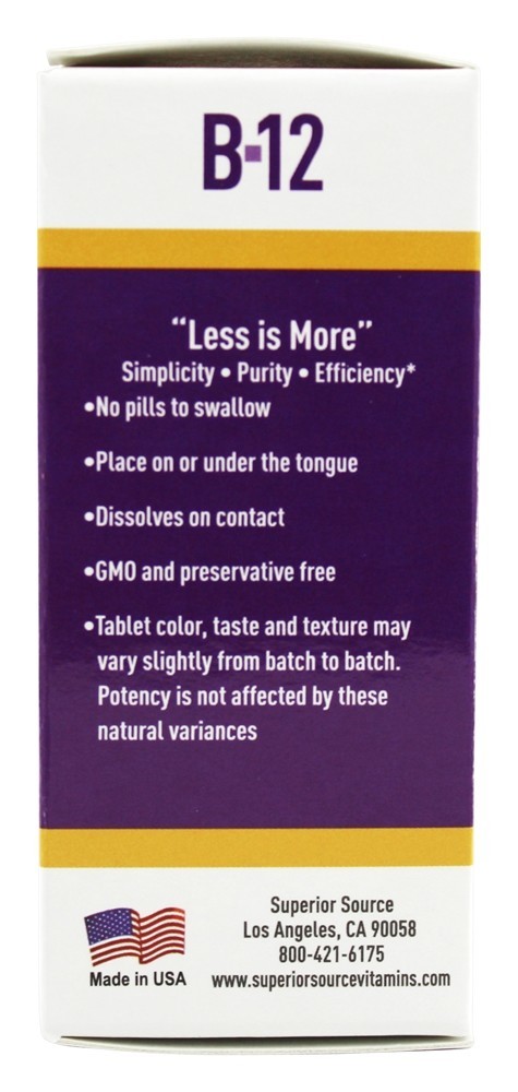 Sem Tiro B12 Metilcobalamina Extra Força Instantâneo Dissolver 10000 mcg. - 30 Tablets Superior Source - Imagem 4