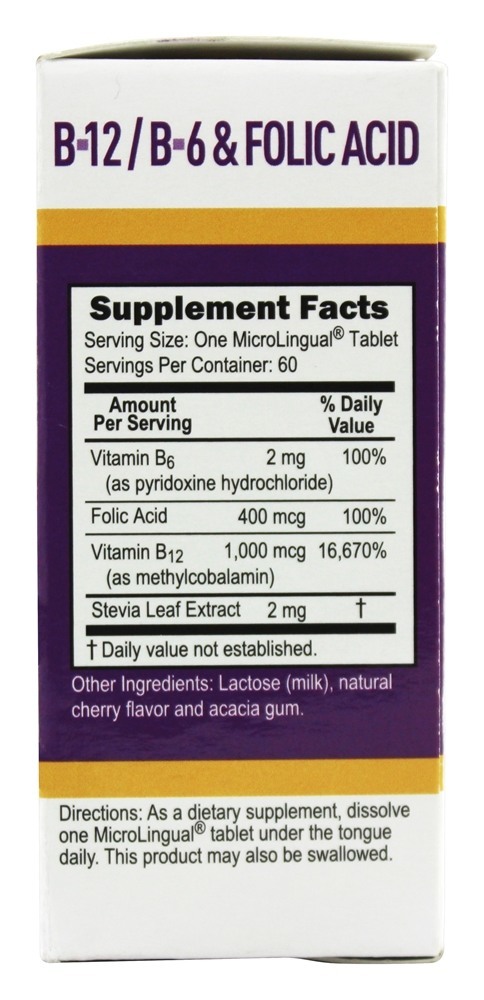 B12 Metilcobalamina 1000 mcg Com B6 & Ácido Fólico 400 mcg. - 60 Tablets Superior Source - Imagem 2