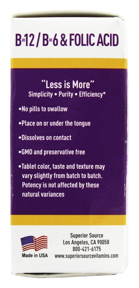 B12 Metilcobalamina 1000 mcg Com B6 & Ácido Fólico 400 mcg. - 60 Tablets Superior Source - Imagem 4