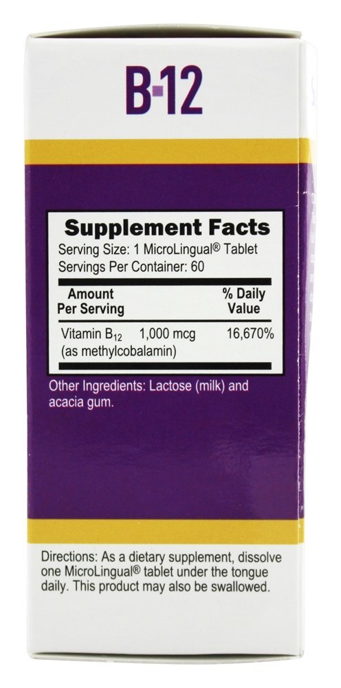 Sem Tiro B12 Metilcobalamina Instantâneo Dissolver 1000 mcg. - 60 Tablets Superior Source - Imagem 2
