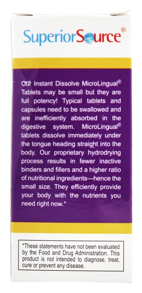 Sem Tiro B12 Metilcobalamina Instantâneo Dissolver 1000 mcg. - 60 Tablets Superior Source - Imagem 3