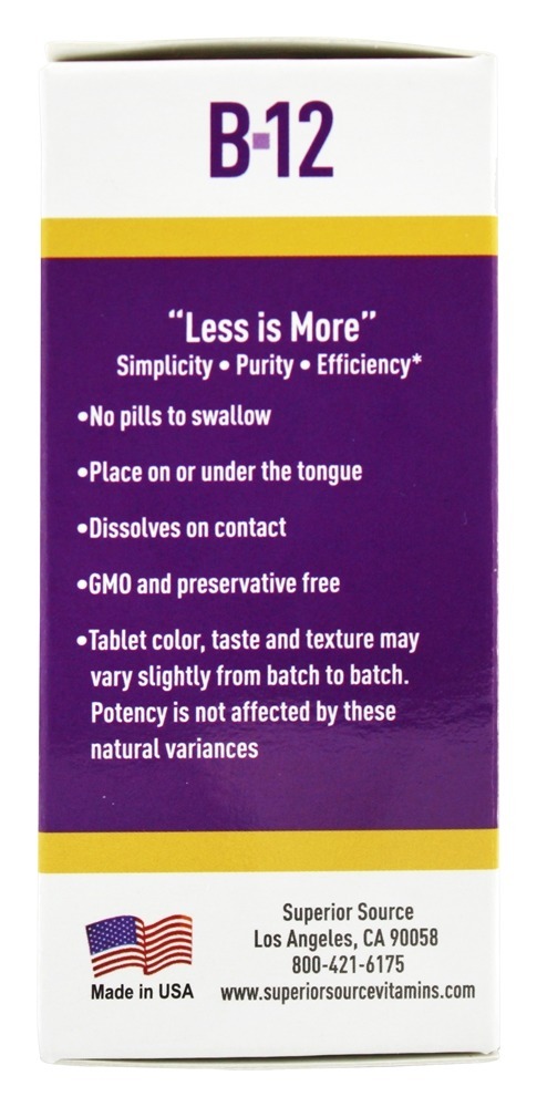 Sem Tiro B12 Metilcobalamina Instantâneo Dissolver 1000 mcg. - 60 Tablets Superior Source - Imagem 4