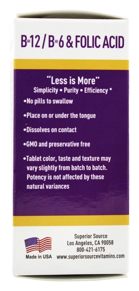 B12 Metilcobalamina 5000 mcg. Com B6 e Ácido Fólico 800 mcg. - 60 Tablets Superior Source - Imagem 4
