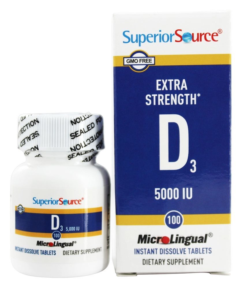 Vitamina D3 Potência Extra Dissolução Instantânea 5000 UI - 100 Tablets Superior Source