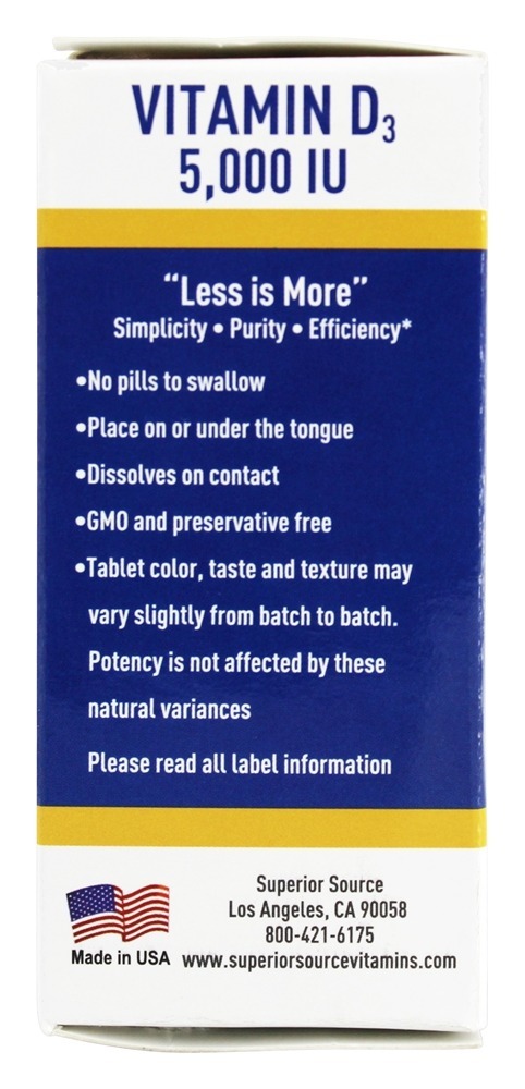 Vitamina D3 Potência Extra Dissolução Instantânea 5000 UI - 100 Tablets Superior Source - Imagem 4