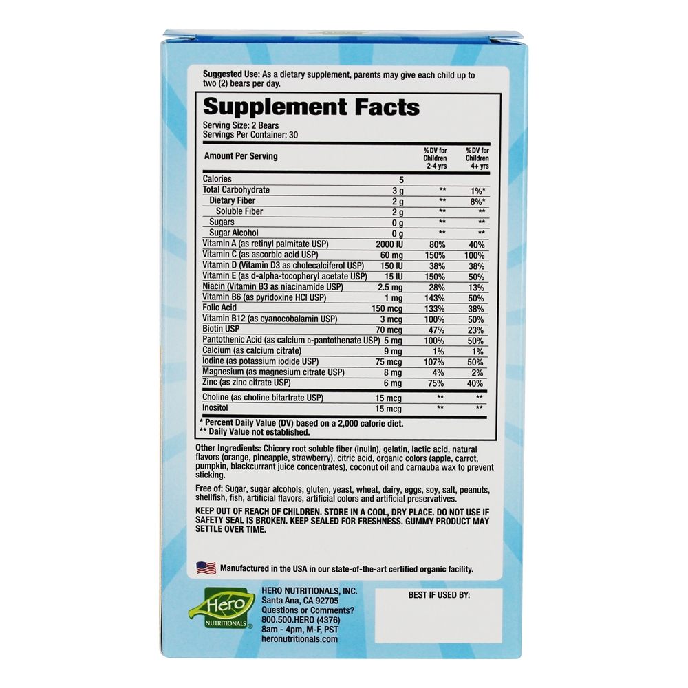 Yummi Bears Multivitamínico Infantil Completo Sem Açúcar - 60 Gummies Hero Nutritionals Products - Imagem 3