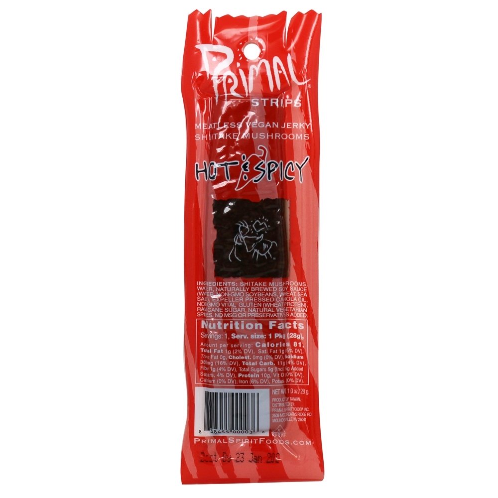 Vegan sem carne cogumelos Shiitake espasmódicos Hot & Spicy Sabor - 1 Conte Primal Strips