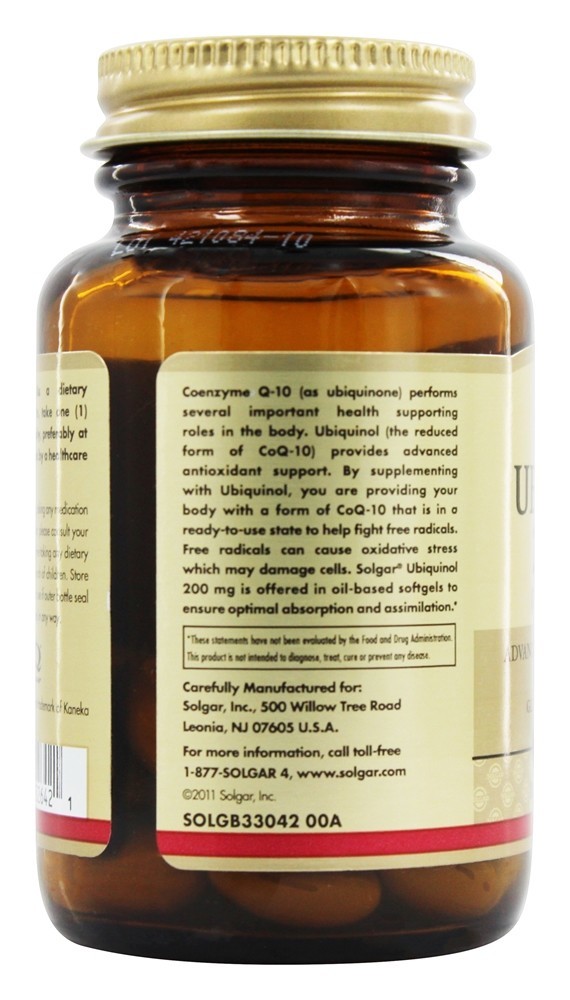 Co-10 de Ubiquinol Reduzido 200 mg. - 30 Softgels Solgar - Imagem 4