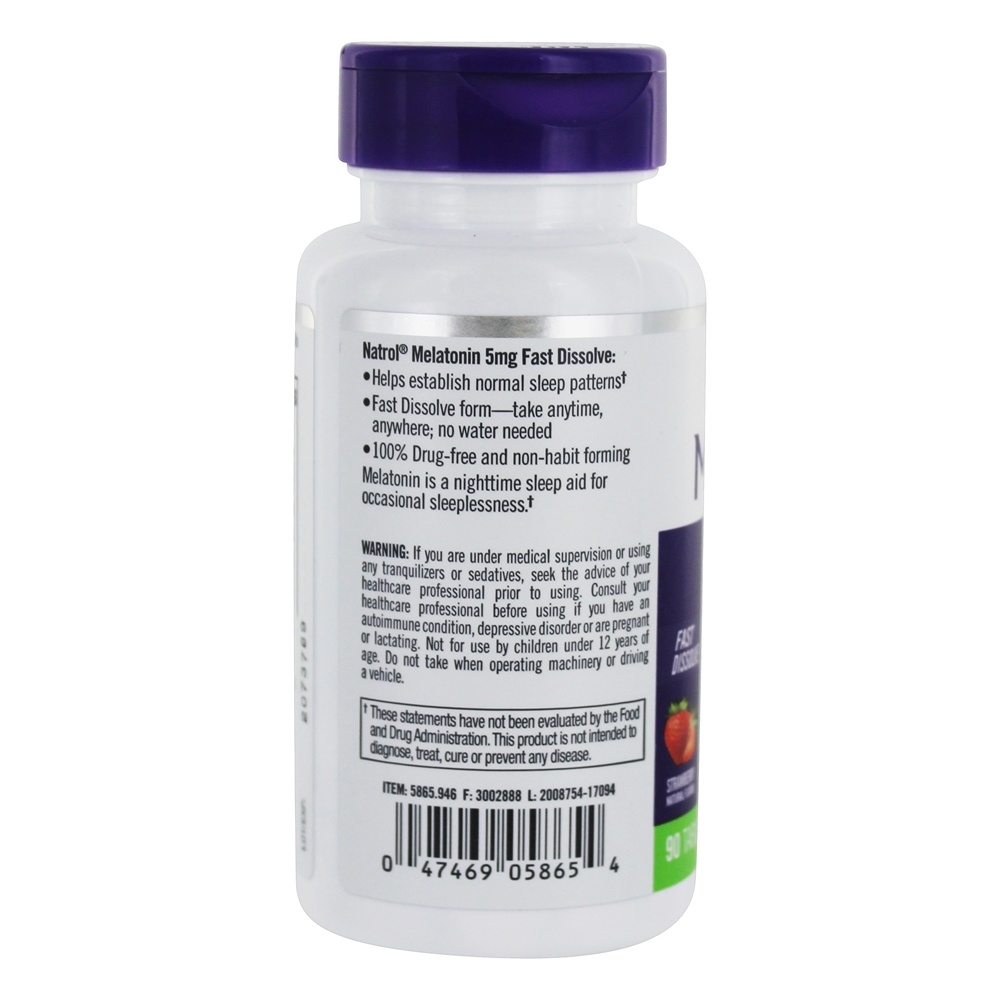 Melatonina para Sono Dissolução Rápida Sabor Morango 5 mg. - 90 Tablets Natrol - Imagem 3