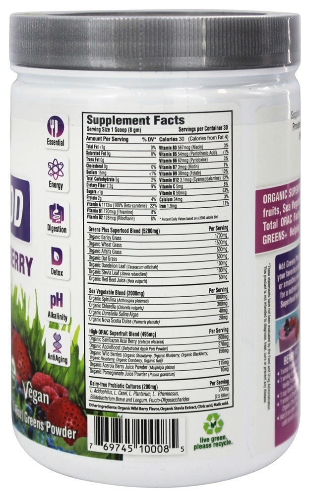 Superalimento Orgânico de Fruta Silvestre Em Pó - 8.46 oz. Greens Plus - Imagem 2