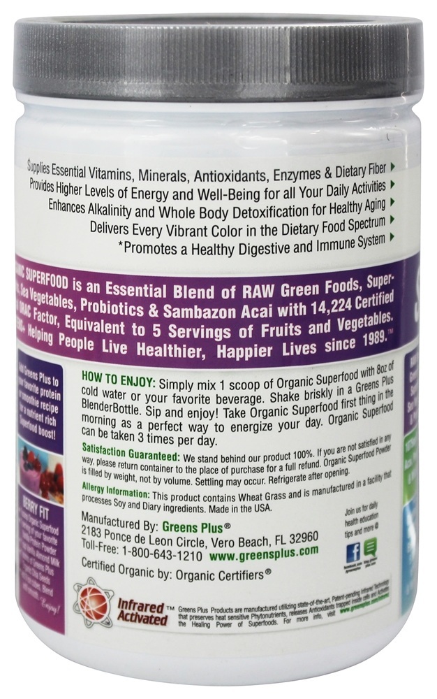 Superalimento Orgânico de Fruta Silvestre Em Pó - 8.46 oz. Greens Plus - Imagem 3