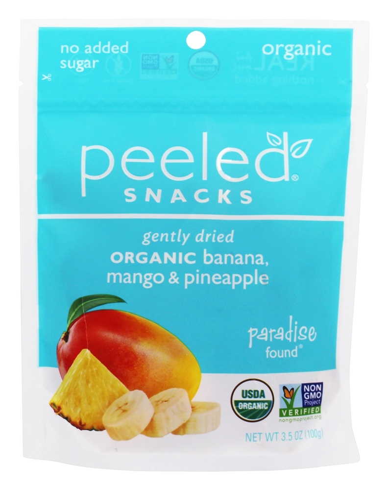 O paraíso orgânico delicadamente secado da fruta encontrou a banana, a manga & o abacaxi - 3.5 oz. Peeled Snacks