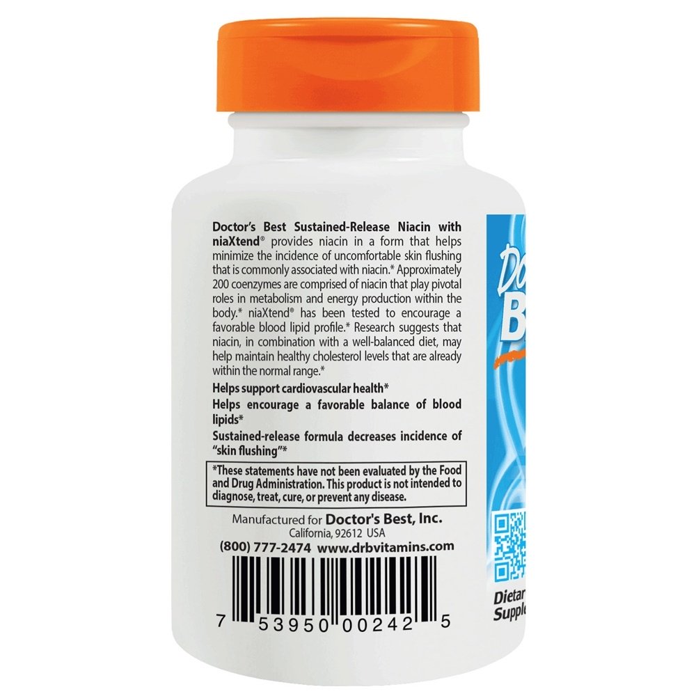 Niacina de liberação prolongada com NiaXtend 500 mg. - 120 Tablets Doctor's Best - Imagem 3