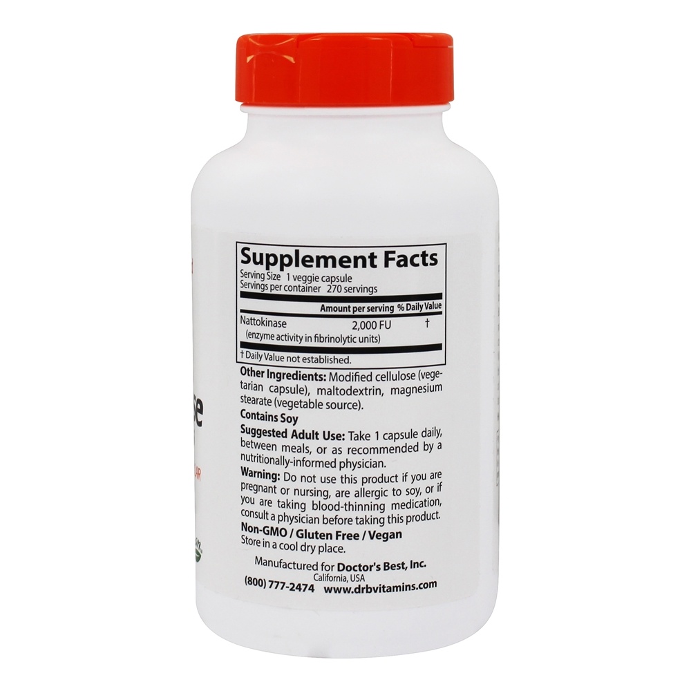 Nattokinase 2000 FU - Cápsulas vegetarianas 270 Doctor's Best - Imagem 2