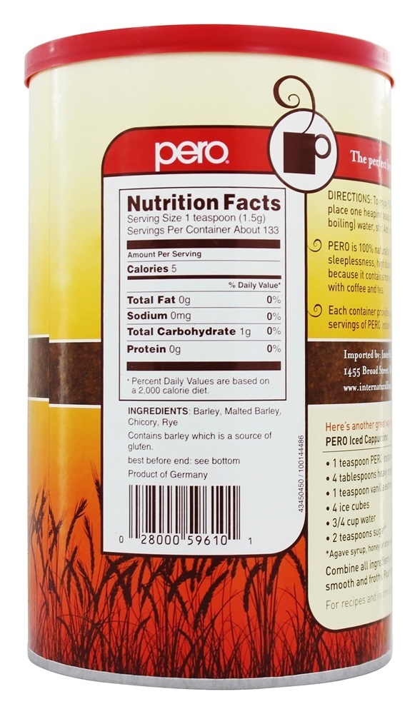 Café Substituir Instante Natural Bebida Original 100% Cafeína Livre - 7 oz. Pero - Imagem 2
