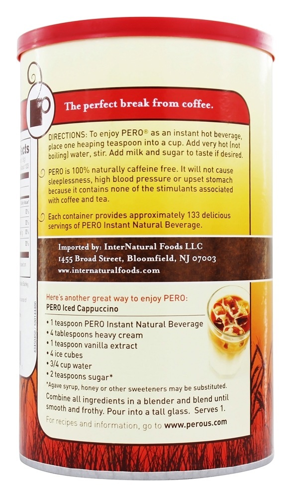 Café Substituir Instante Natural Bebida Original 100% Cafeína Livre - 7 oz. Pero - Imagem 3