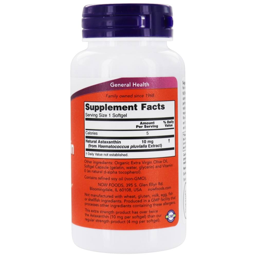 Proteção Celular de Astaxantina de Força Extra 10 mg . - 60 Softgels NOW Foods - Imagem 2
