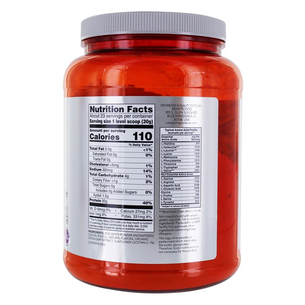 Agora esportes ovo branco proteína em pó de chocolate cremoso - 1.5 lbs. NOW Foods - Imagem 2