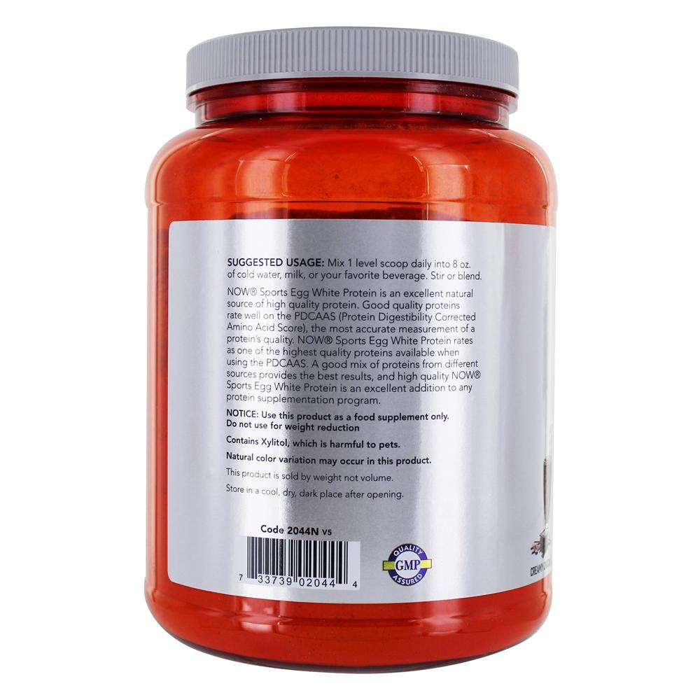 Agora esportes ovo branco proteína em pó de chocolate cremoso - 1.5 lbs. NOW Foods - Imagem 3