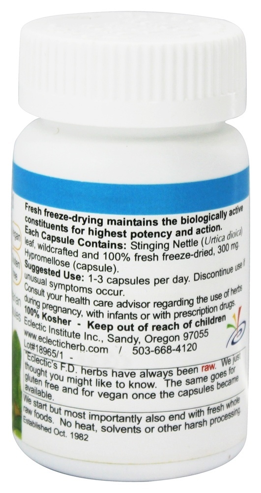 Urtiga folha fresca Raw liofilizado 300 mg. - Cápsulas vegetarianas 50 Eclectic Institute - Imagem 2