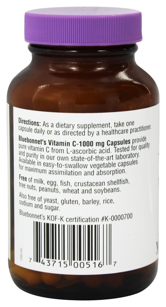Vitamina C Pure Ácido L-Ascórbico 1000 mg. - Cápsulas vegetarianas 90 Bluebonnet Nutrition - Imagem 3