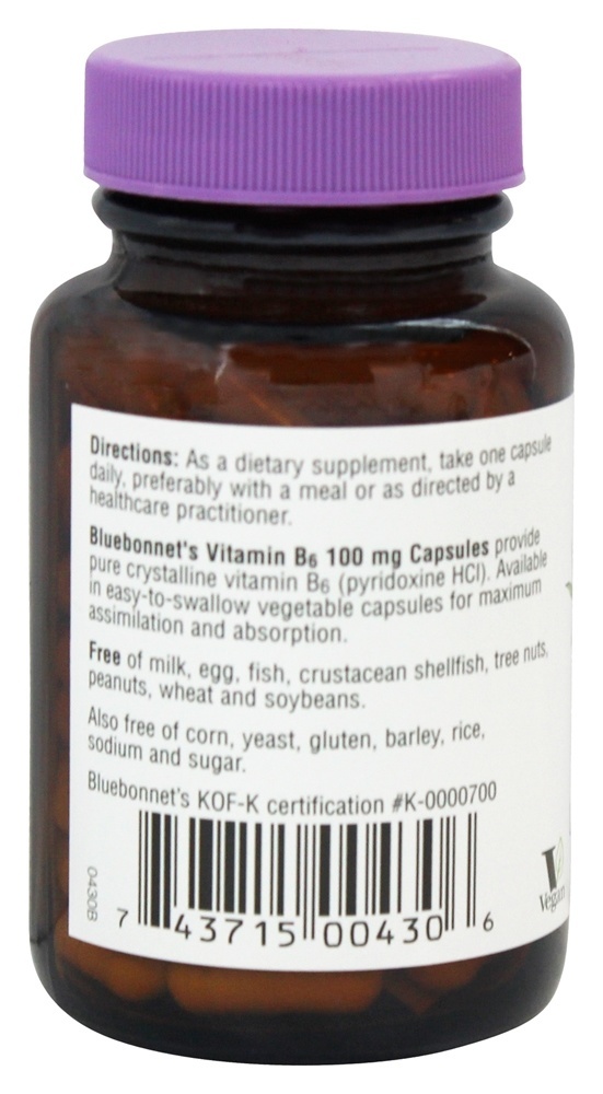 Vitamina B6 100 mg. - Cápsulas vegetarianas 90 Bluebonnet Nutrition - Imagem 3