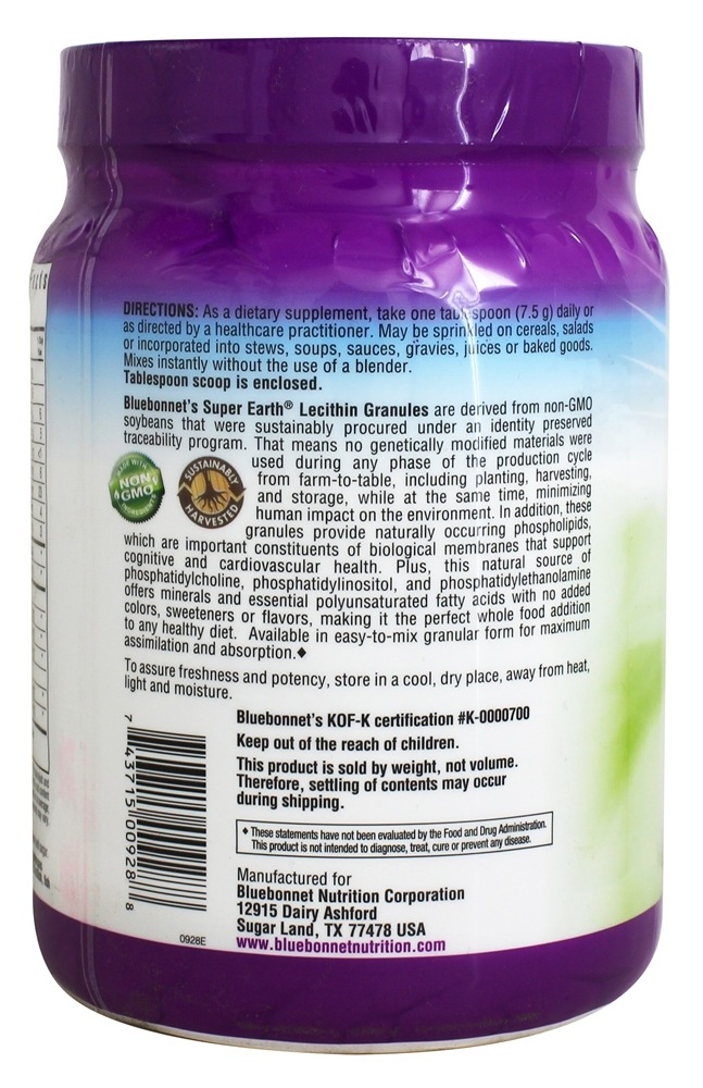 Grânulos de Lecitina de Soja Natural - 12.7 oz. Bluebonnet Nutrition - Imagem 3