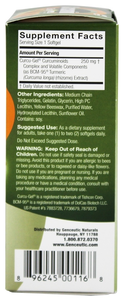 Curcumin Advanced Bio-Disponível com BCM-95 250 mg. - 60 Softgels Genceutic Naturals - Imagem 2